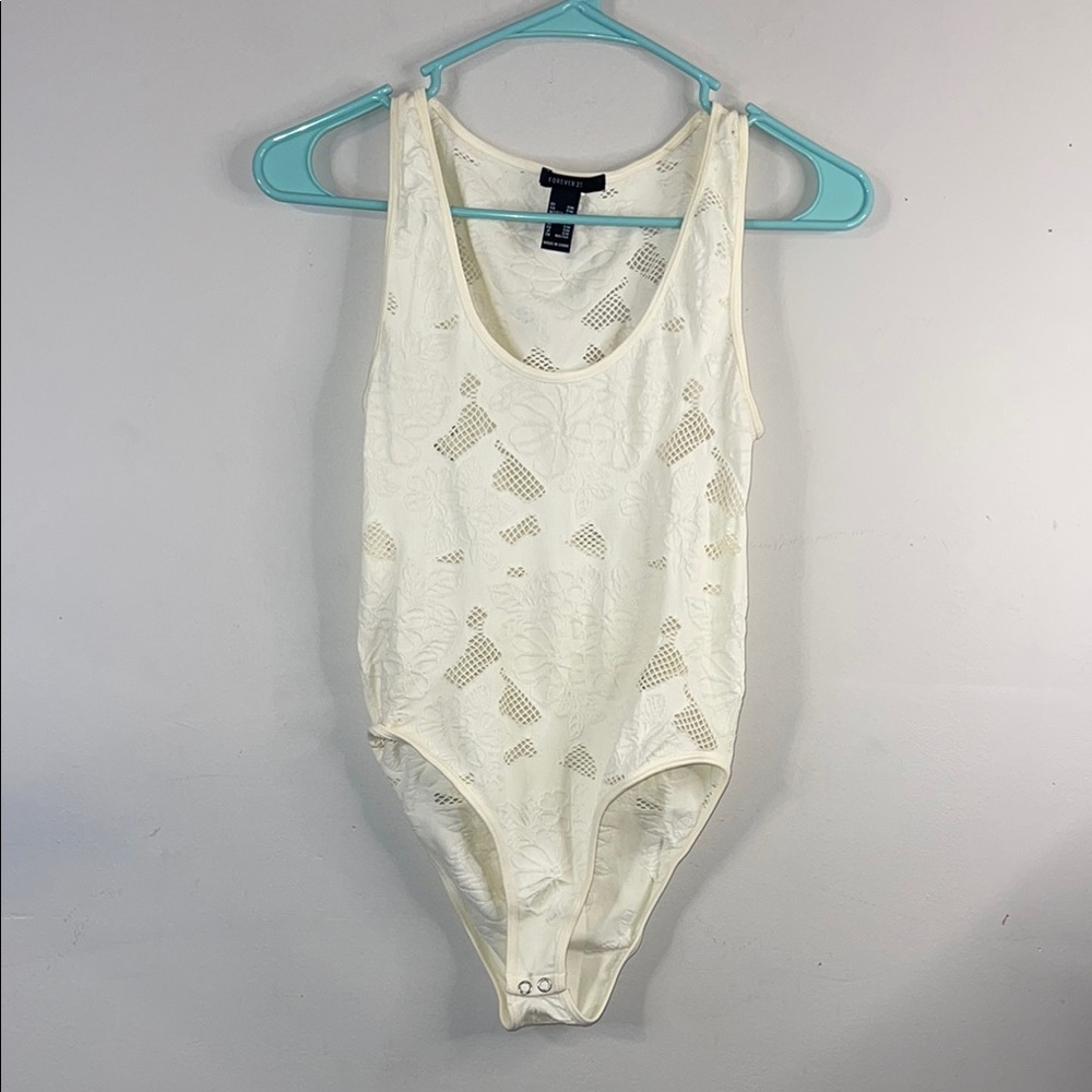 Forever 21 Floral Ivory Lace Bodysuit Size Small Medium #274